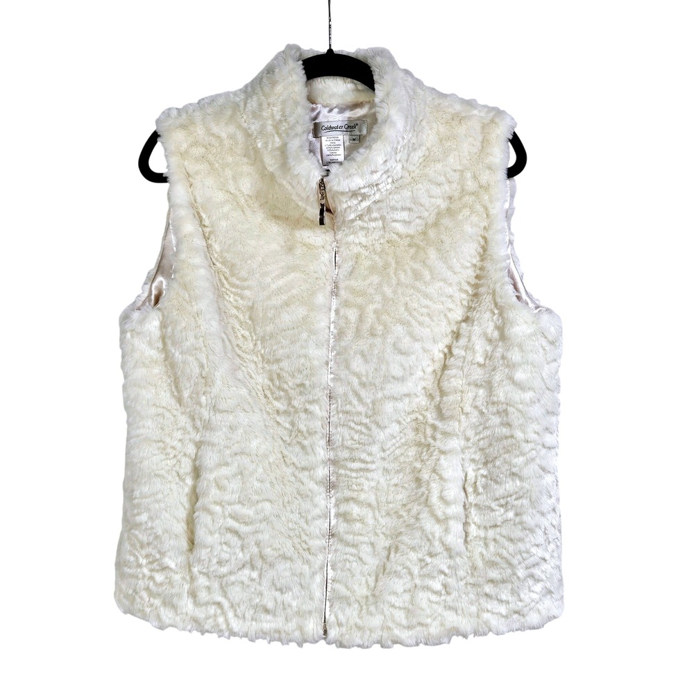 Coldwater Creek Cream Faux Fur Vest Medium Layering Mob Wife Glam Old Money